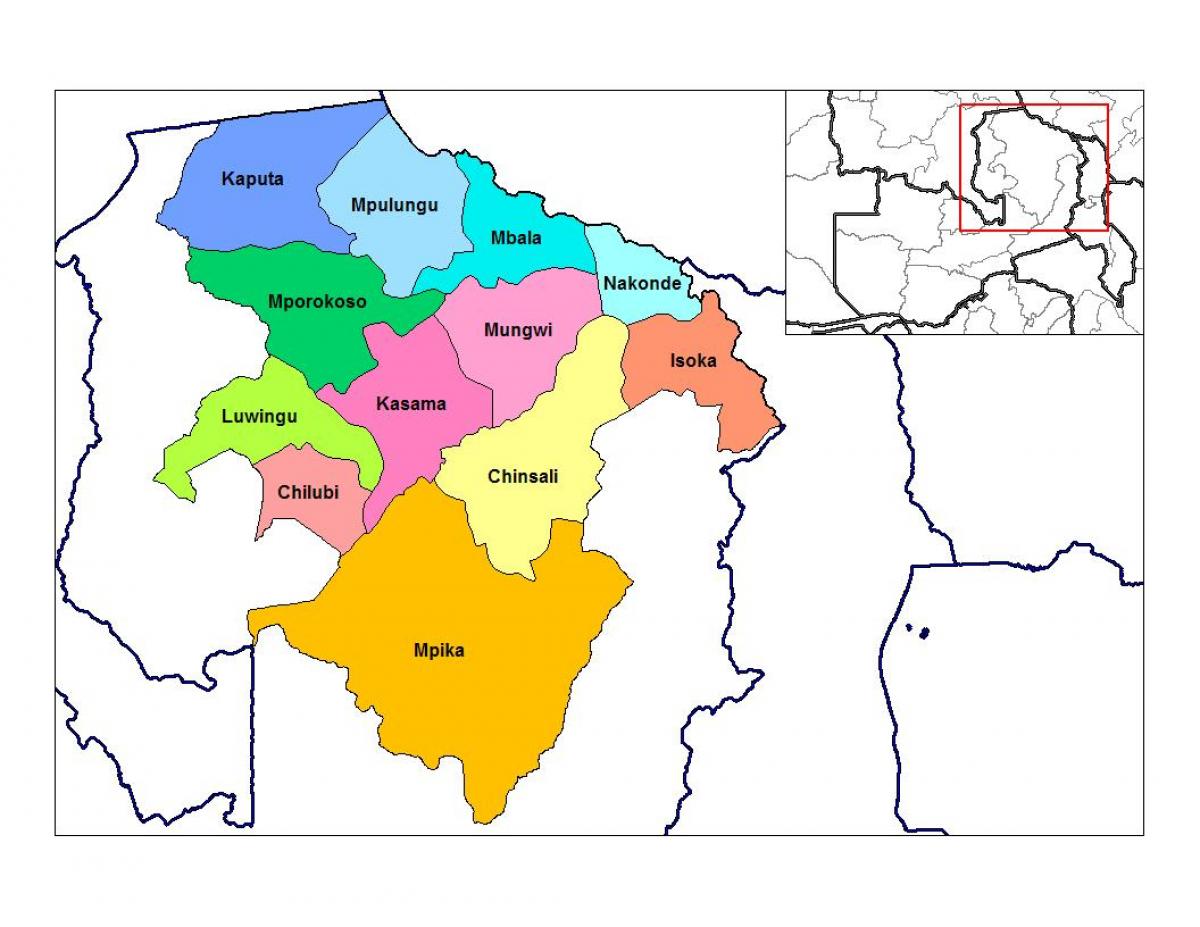 Mapa na sjeveru pokrajini Zambija
