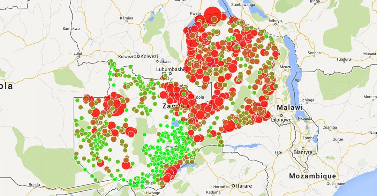 Mapa Zambija malariju