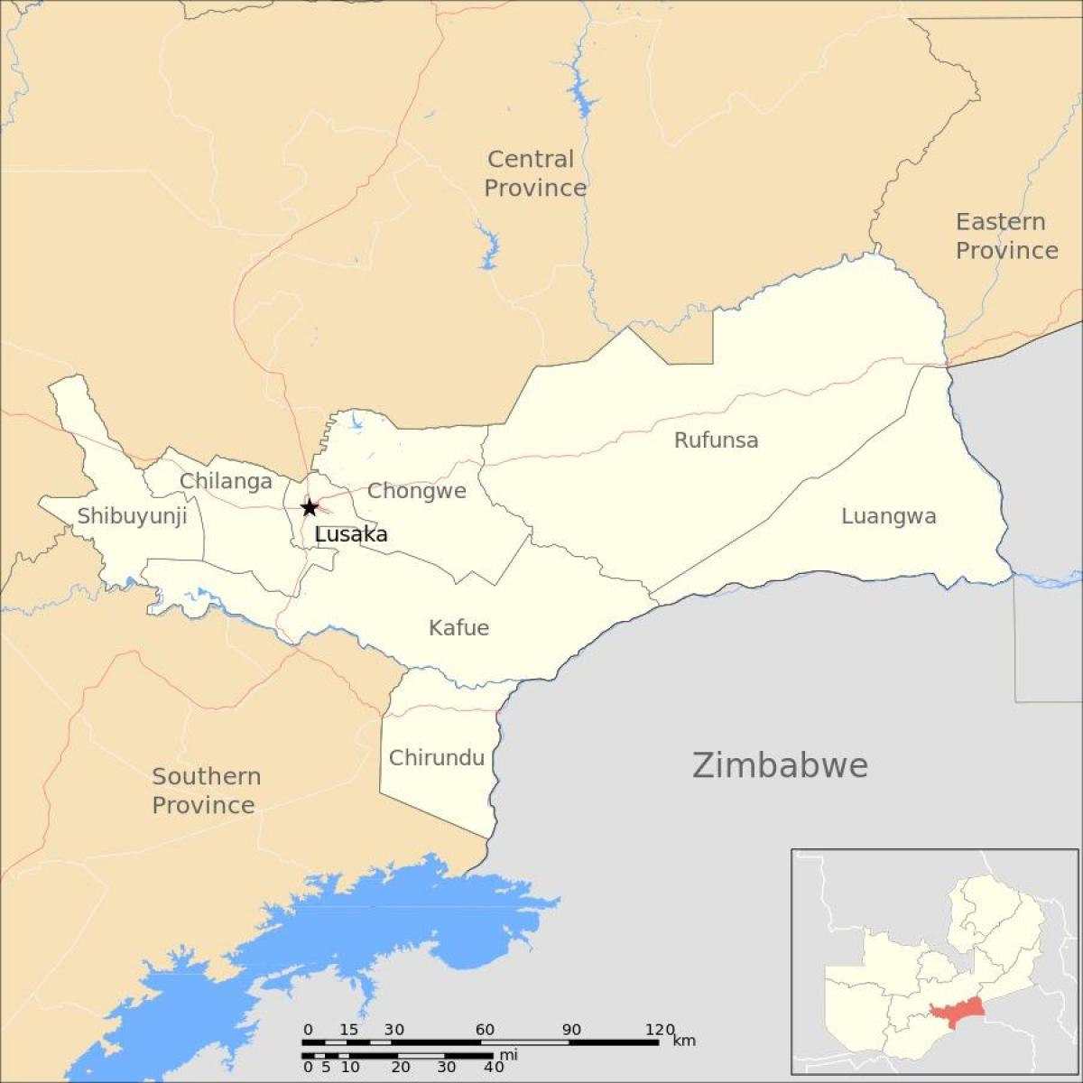 Mapa lusaka Zambija