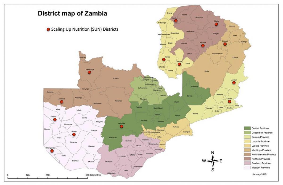 Zambija okruga ažurirani mapu