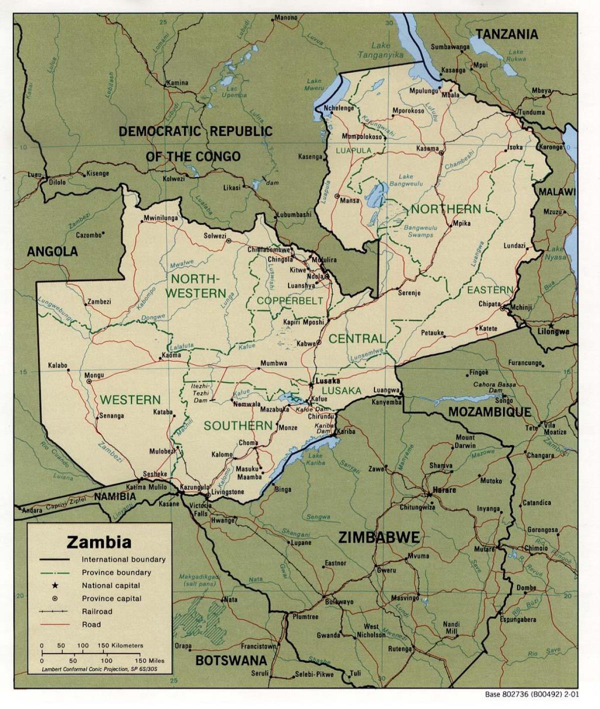 Zambija fizicke karakteristike mapu