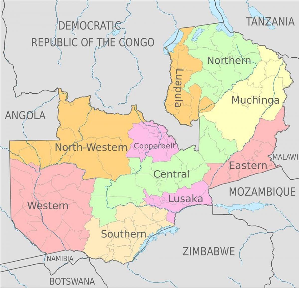 mapa Zambija je pokazivao 10 provincija