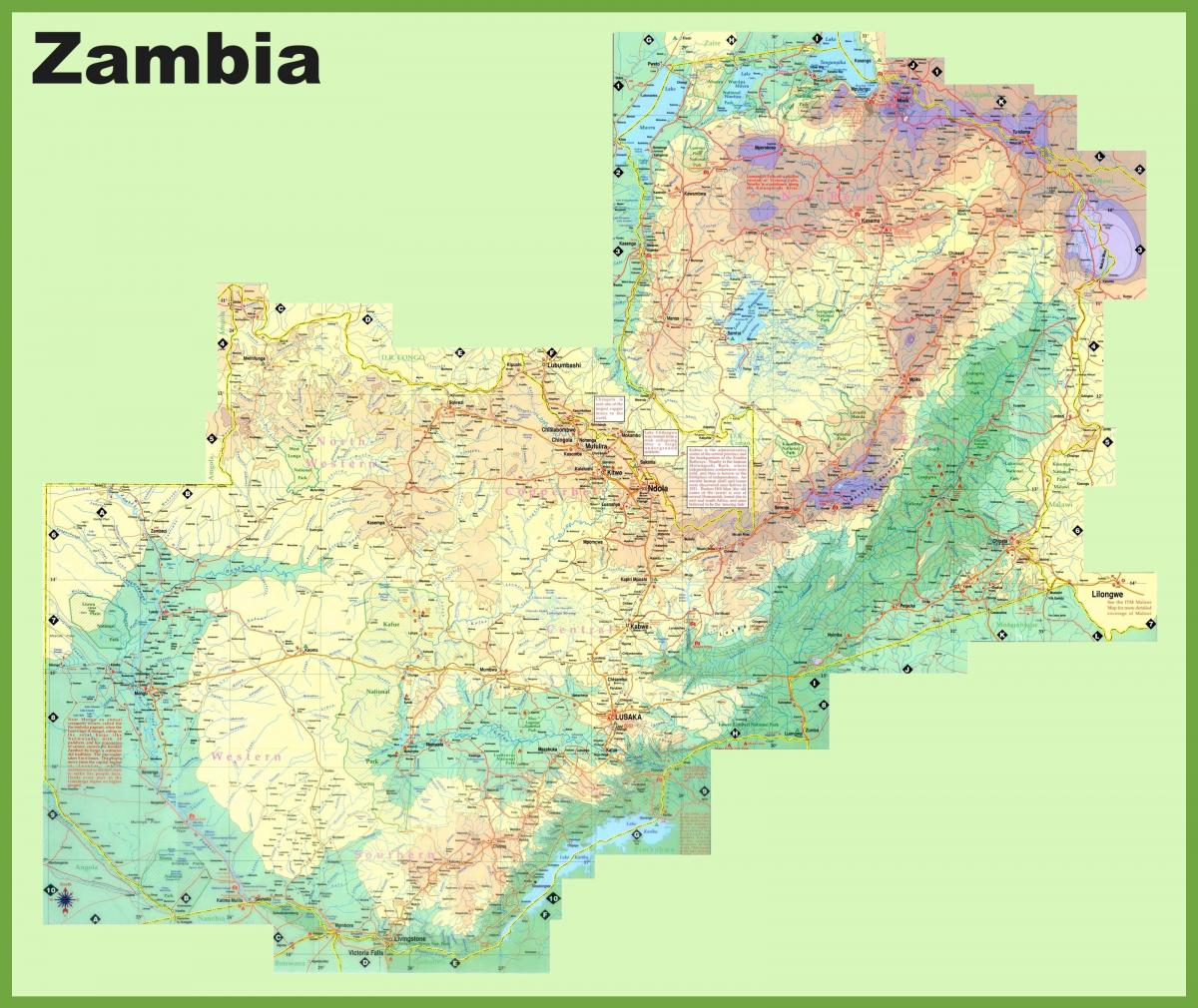 mapa Zambija pokazuje sve gradove
